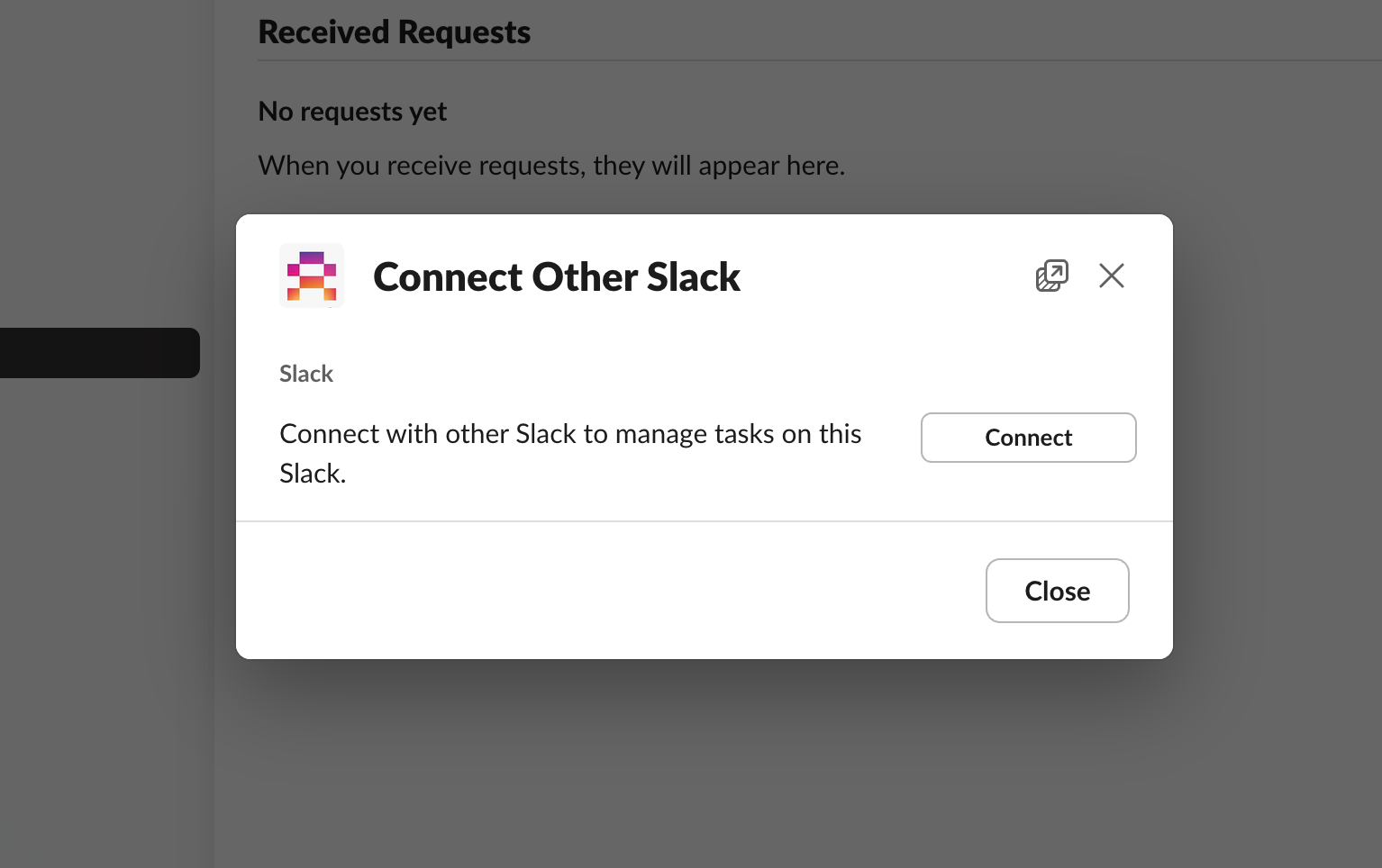Modal for connecting external slack workspaces