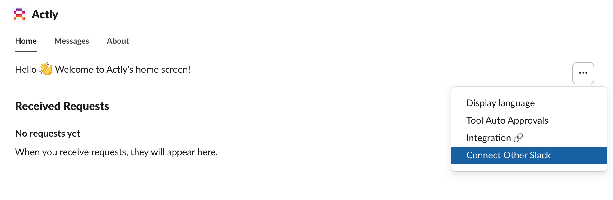 Settings menu item for connecting external slack workspaces